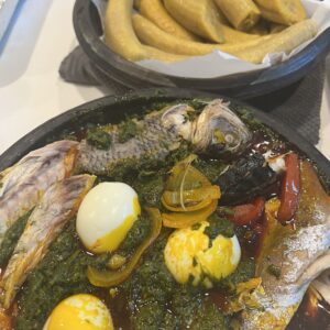 Sam’s Kontomire Abomu with Plantains