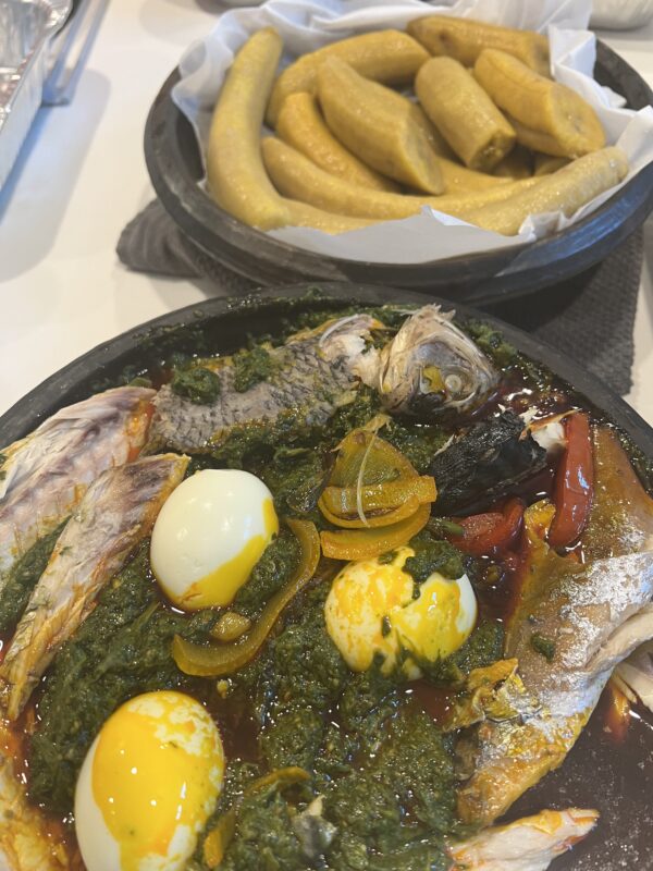 Sam's Kontomire Abomu with Plantains