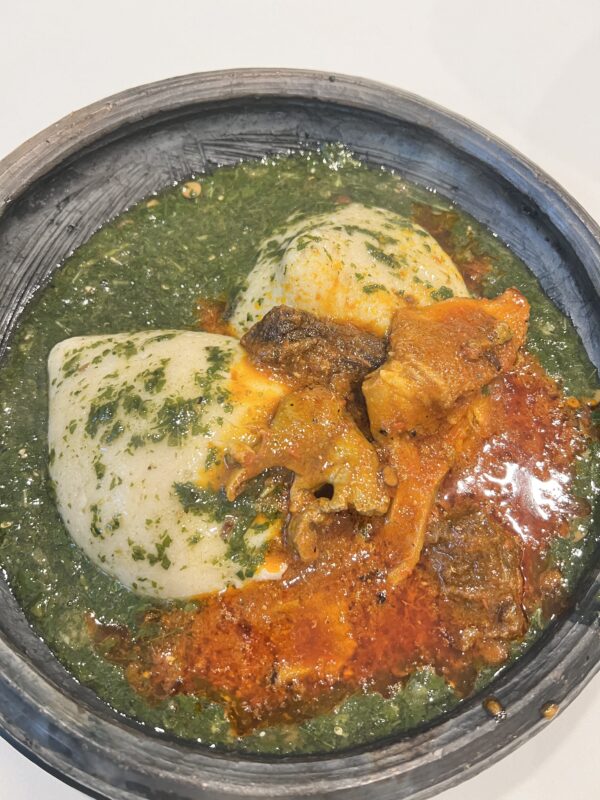 Tuo Zaafi (10 balls), Jute Leaves soup, tomato sauce with assorted meats and fried fish